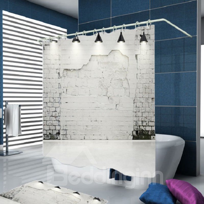 3D White Wall Print Water-proof Polyester Bathroom Shower Curtain (200*180cm)