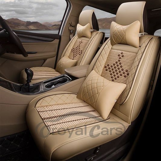 Chinese Knot Pattern All Seasons PU Leather Single Car Seat Covers