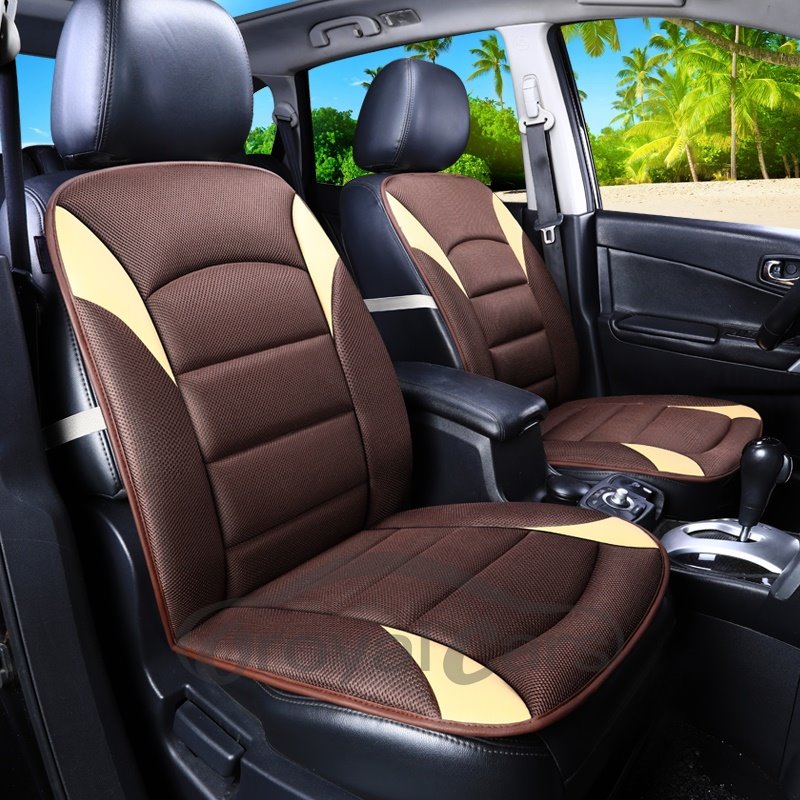 Funda de asiento de coche individual universal de algodón elástico cálido y transpirable con bloques de color de estilo creativo 