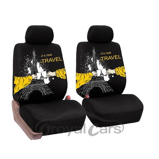 Fundas de asiento de coche universales de tela para asientos delanteros con patrón de torre lavables duraderas y firmes