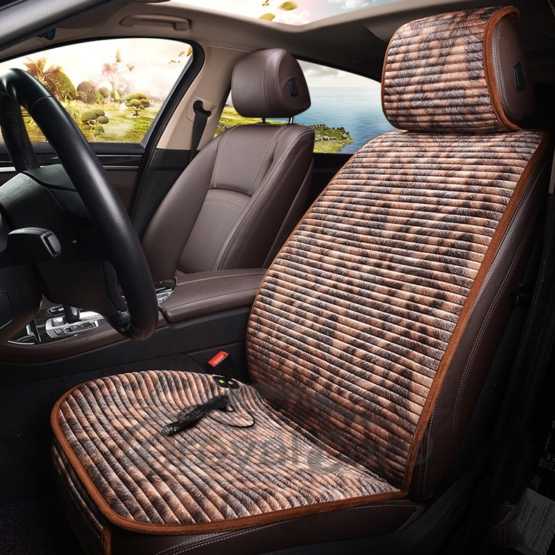 Cubierta de asiento de coche universal de un solo asiento delantero con estampado de leopardo con calefacción eléctrica 
