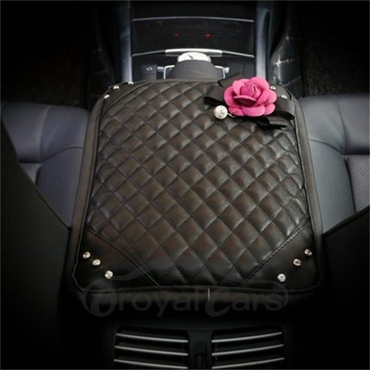Super Soft Relaxing Studded Rhinestone And Artificial Flower Car Central Armrest Pad