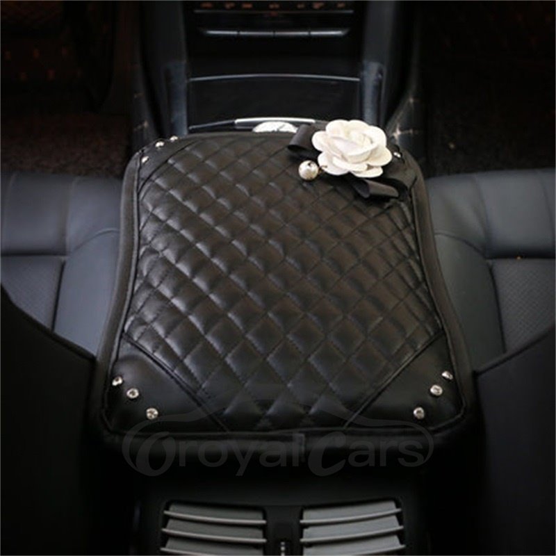 Super Soft Relaxing Studded Rhinestone And Artificial Flower Car Central Armrest Pad