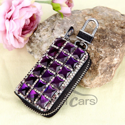 Universal Genuine Leather Purple Set with Diamond Car Key Case Wear-resistant and Durable Waterproof and Moisture-proof