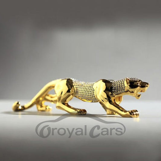 Figura de leopardo con estampado de diamantes de lujo, decoración creativa para salpicadero de coche