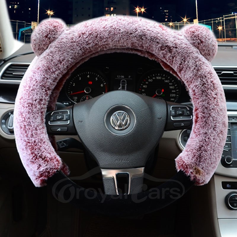 3D Panda Plain Plush 3-piece Non-slip Steering Wheel Cover
