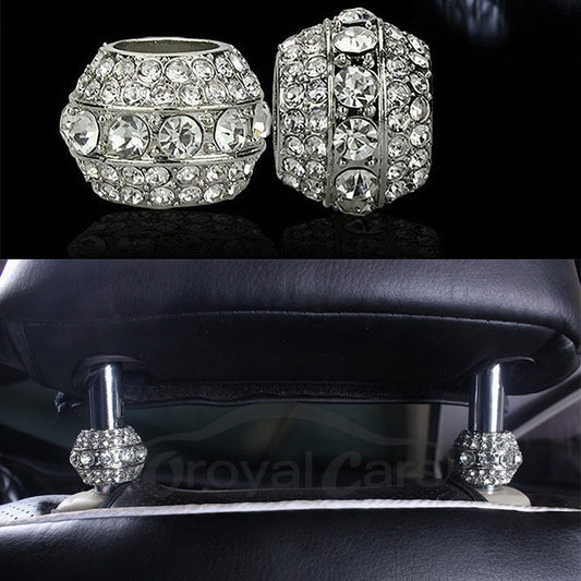 2Pieces Sparkle Icy Crystal Noble Car Pillow Holder Decoration
