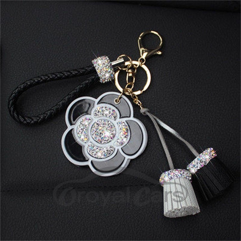 Diamond-studded Camellia Flowers Personalized Lady Car Key Ring