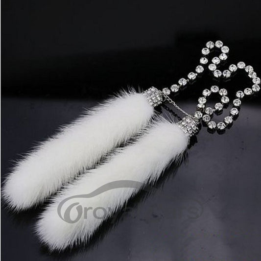 White Artificial Wool with Rhinestone Car Hanged Adorn