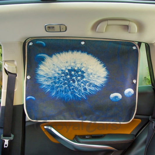Dandelion Pattern On Blue Background UV Protection Suction Cup Design, Easy To Install Poisonless And Tasteless Sun Shad