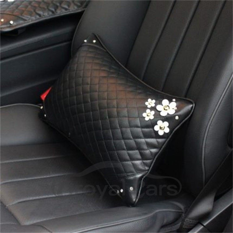 Almohada para cintura de coche de cuero de alta calidad con adorno de margaritas elegante y femenina 