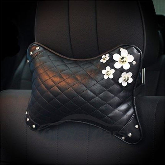 Girly Elegant Daisy ornament High-grade Leather Car Neckrest Pillow