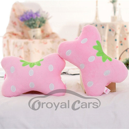Popular 1-Pair Lovely Pink Strawberry Design Soft Velvet Creative Car Headrest Pillow
