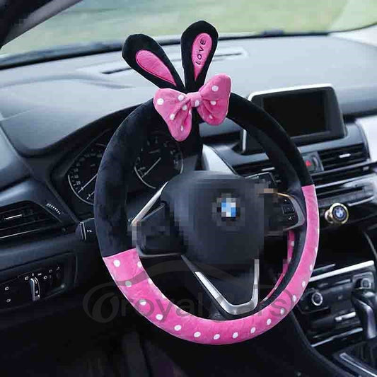 Cartoon Style Cute Furry Rabbit Ears Pattern Environment-Friendly Materials Antiskid And Wear Resistant Car Steering Cov