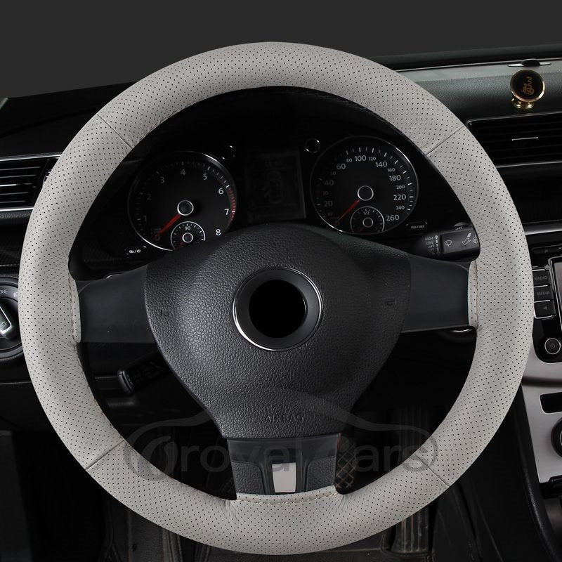 Pure Color Textured Genuine PU Leather Hand-stitched Steering Wheel Cover