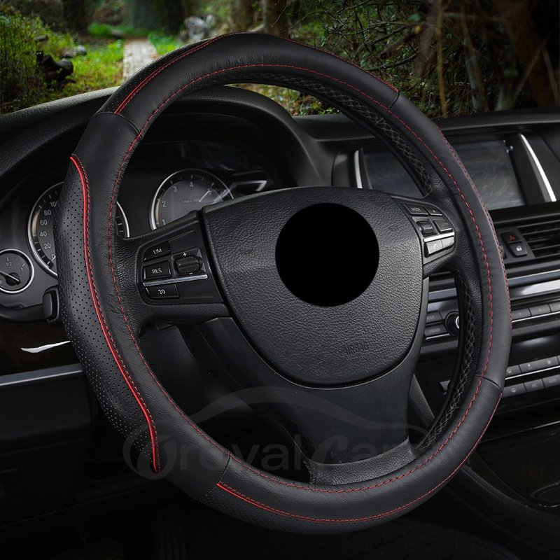 Leather Material Color Block All Seasons Business Style Steering Wheel Cover