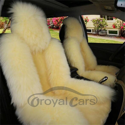 Hochwertiges rosa-beigefarbenes Lammwollmaterial, warmer und bequemster Universal-Autositzbezug