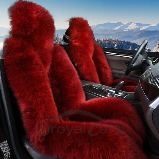 Rotes Volllammwollmaterial, 3D-Form-Design, superwarme Winter-Universal-Autositzbezüge