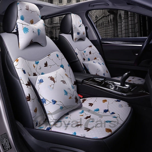 Luxuriöser, individuell gestalteter Autositzbezug aus PU-Leder im pastoralen Stil mit Blumenmuster