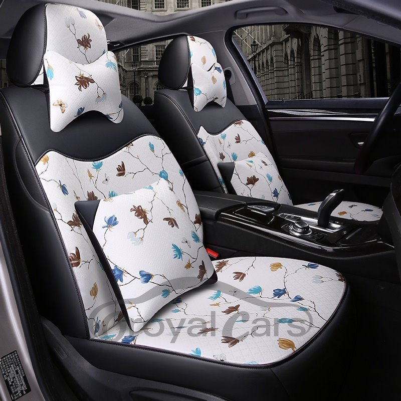 Luxury Floral Pattern Pastoral Style PU Leather Custom Car Seat Cover