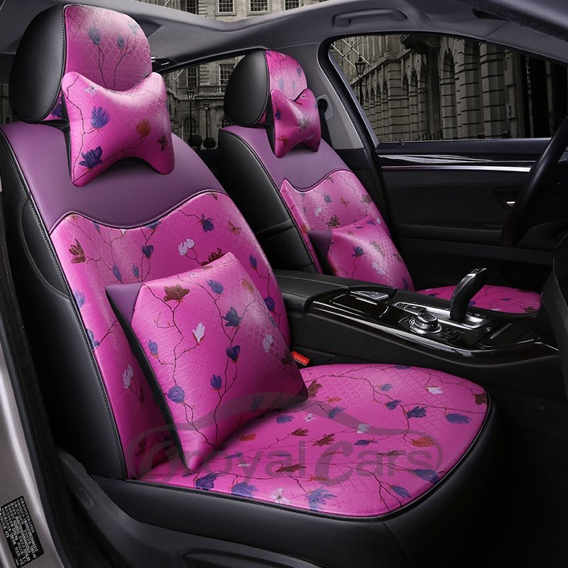 Luxury Floral Pattern Pastoral Style PU Leather Custom Car Seat Cover
