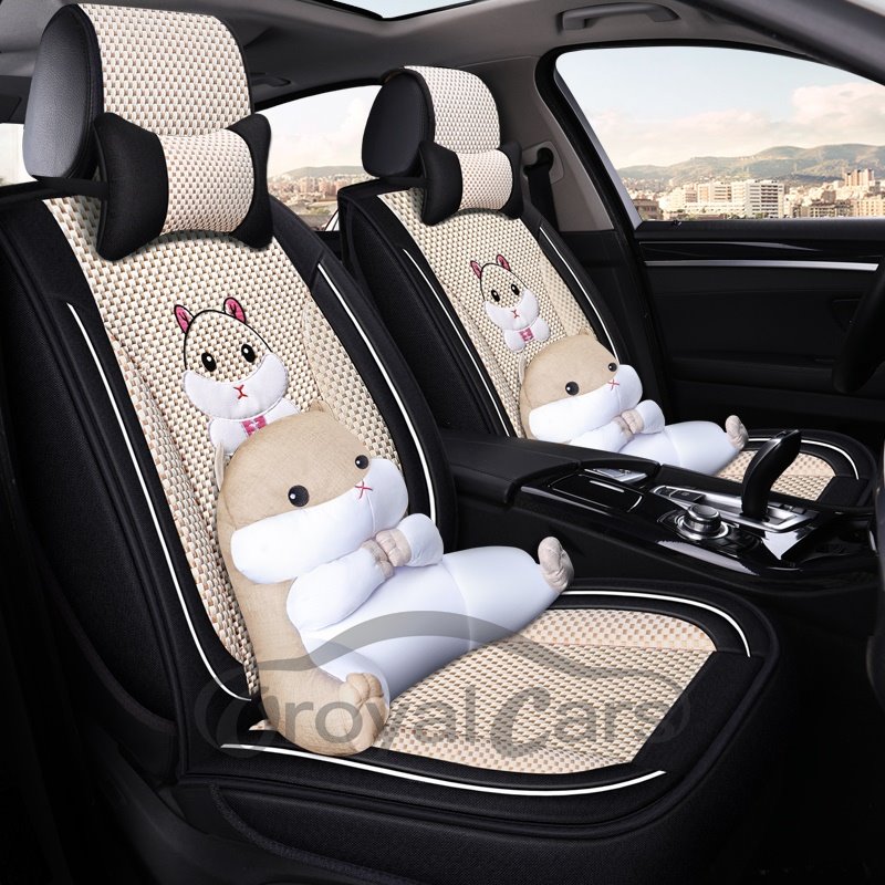 Cartoon Style Dogs, Pigs, Hamsters, Pandas, Bears Soft Comfortable And Breathable Universal Car Seat Covers for Sedan Tr