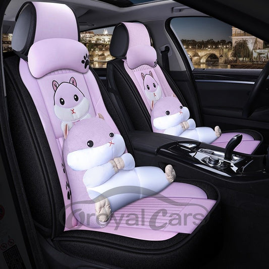 Creative Style Cartoon Universal Car Seat Cover With Cute Three-dimensional Hamster Lumbar Pillow