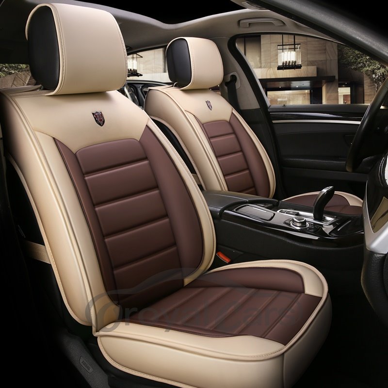Simple Style Color Block Breathable And Soft Airbag Compatibility Leather Universal Fit Seat Covers