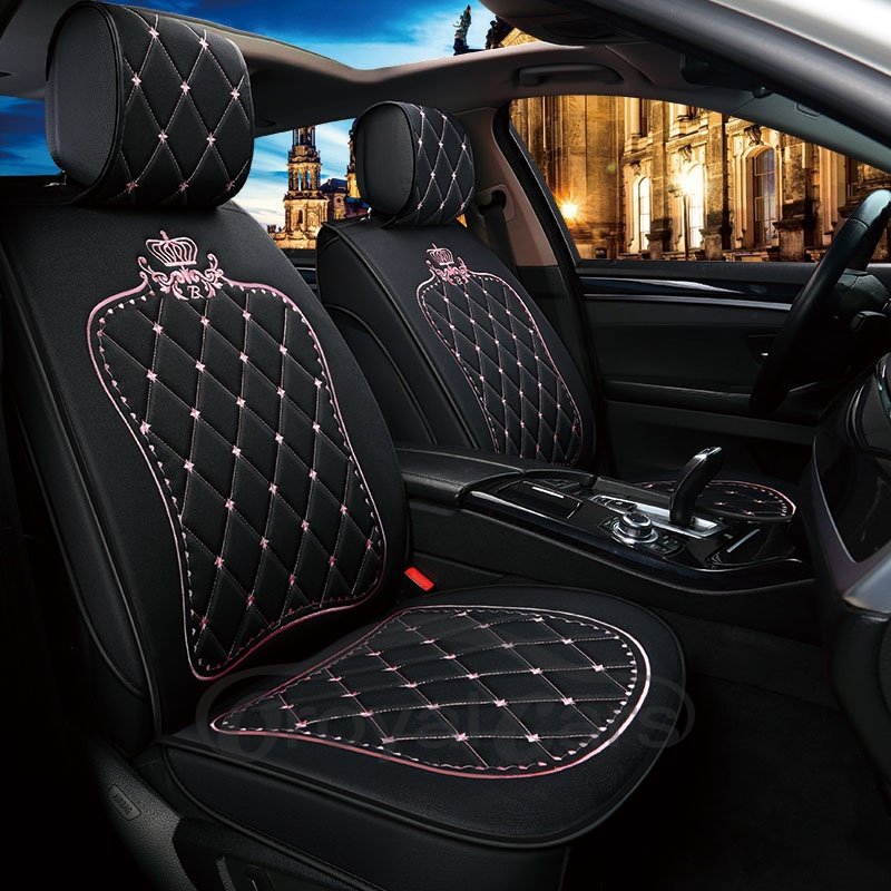 5 Seats Princess Style Crown Pattern Linen Material High-End, Elegant And Luxurious Universal Fit Seat Covers Fit for Au