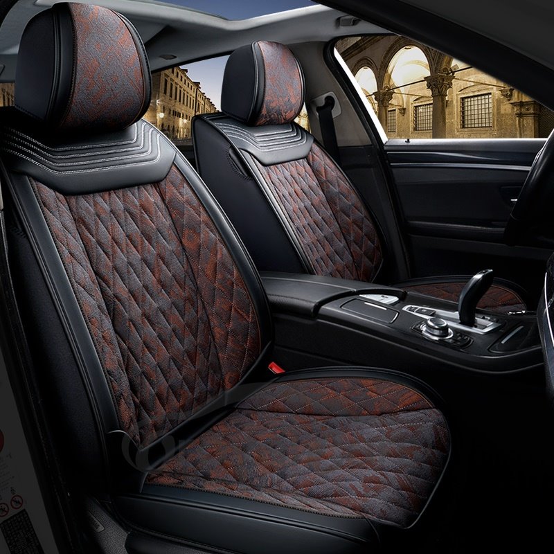 Country Style Wear Resistant Leather+Breathable Flax Material Tight Fit Design 5 Seats Universal Fit Seat Covers
