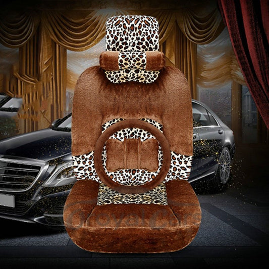 Noble Luxurious Suede Material Leopard Pattern Winter Universal Single Seat Cover