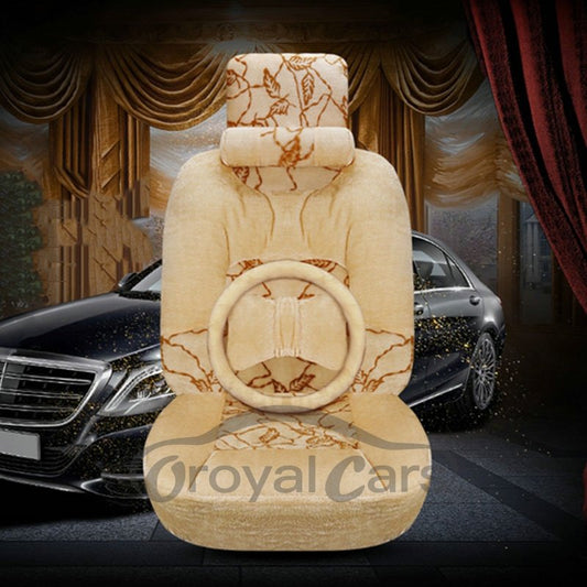 Modern Style Color Block Suede Material Autumn Leaf Pattern Winter Universal Single Seat Cover