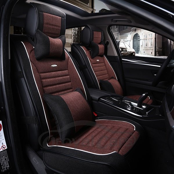 Premium Linen Leatherette Material Comfortable Dual Color Universal Car Seat Cover