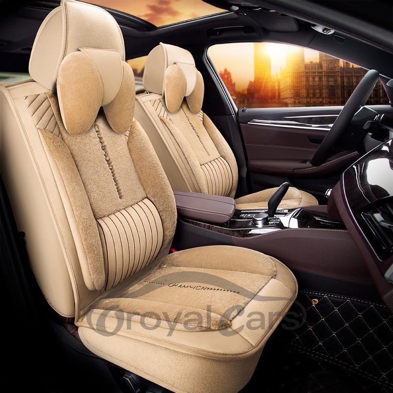 Country Style Breathable Suede Material Simple Comfortable Generous No Fading 5 Seats Winter Warm Universal Fit Seat Cover
