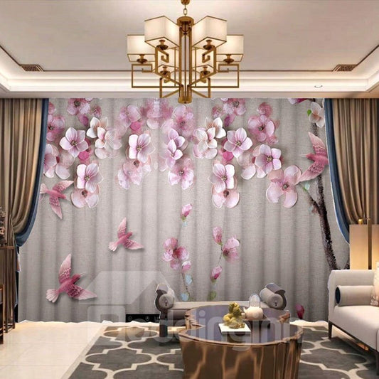 3D Elegant Floral Carved Print Chiffon Breathable Sheer Curtains (87W*71"L)