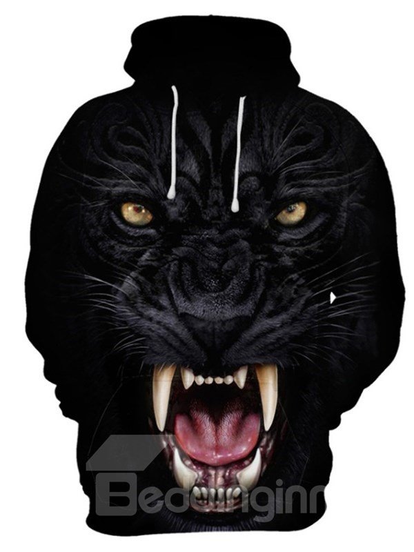 Realistic 3D Black Leopard Print Cool Pullover Hoodies Sweatshirts (2XL)