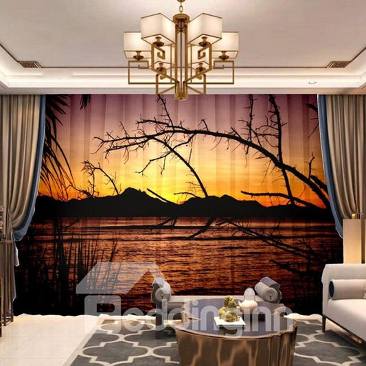 3D Nordic style Soft Chiffon 2 Panels Decorative Sheer with Romantic Sunset View (118W*106"L)