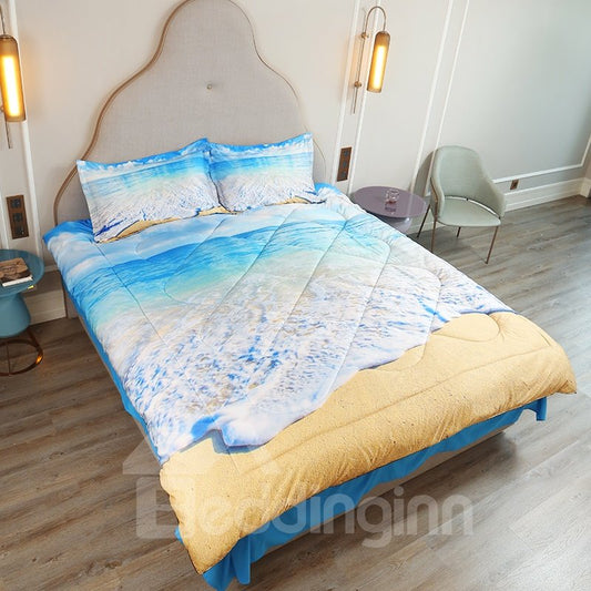 3D Coastal Beach Comforter Set 3-Piece Scenery Bedding High-Quality Microfiber No-Fading Soft Lightweight Comforter with (King)
