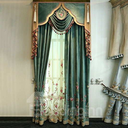 Elegantes cortinas opacas personalizadas de chenilla con ojales, cortinas decorativas bordadas con flores elegantes para sala de estar y dormitorio (84W*84"L) 