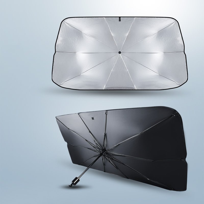 145CM*79CM Umbrella Shape Windshield Sun Shade Blocks UV Rays Sun Visor Protector Sunshade to Keep Your Vehicle Cool | E