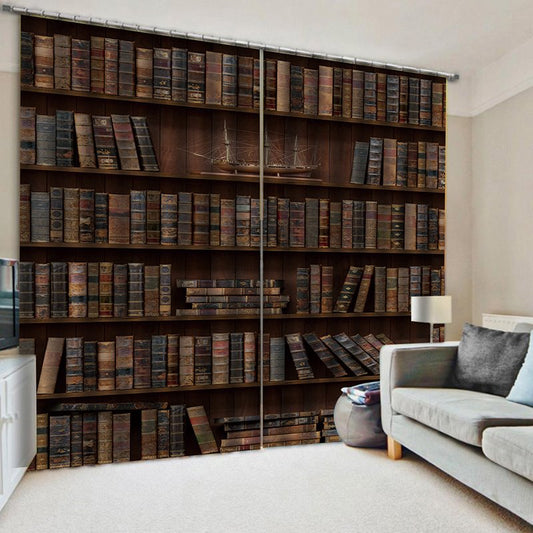Verdunklungs- und dekorative Vorhänge mit realistischem 3D-Retro-Bücherregal-Druck für Wohnzimmer und Schlafzimmer (104 W x 84 Zoll L) 