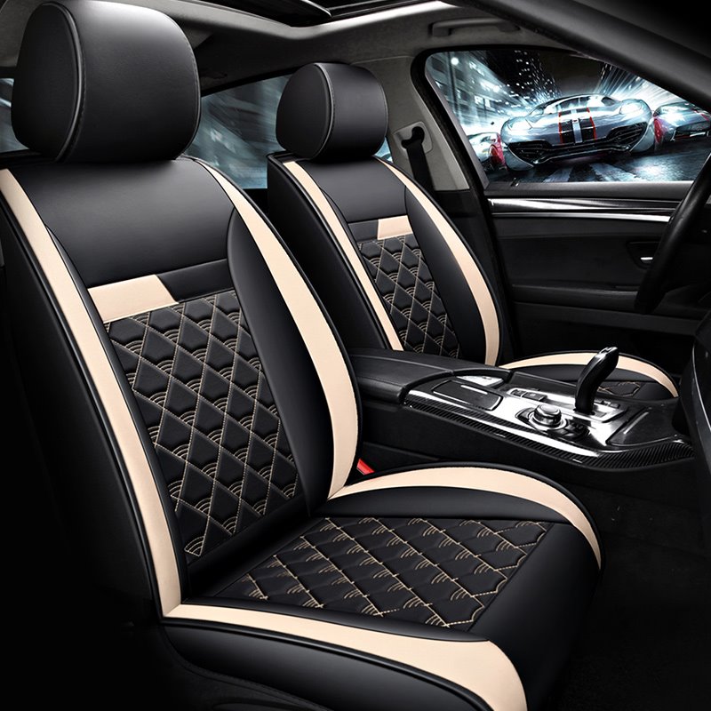 Simple Style Car Seat Cover 5 Seats PU Leather Material Comfortable Fabric Airbag Compatible Wear-Resistant Universal Fit Seat Covers If You Cant Find Your Own Car Model Please Note Your Car Model When Placing An Order