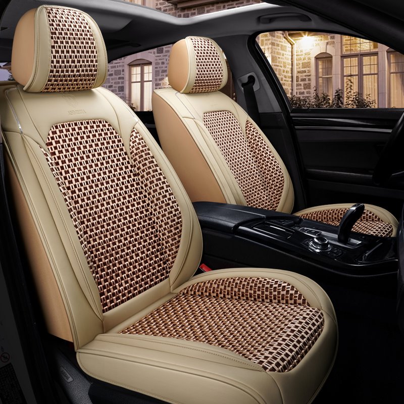 Car Seat Covers Wear-resistant Leather & Breathable Ice Silk Material Comfortable Breathable And Sweat-free 5-seater Ful