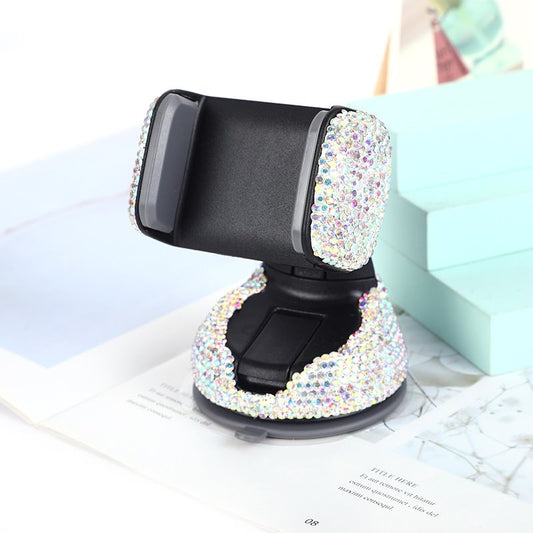 Artificial Diamond Sparkling Car Phone Suction Cup Phone Holder for Car Dashboard Hands Free Clip Cell Phone Holder Compatible with All Mobile Phones