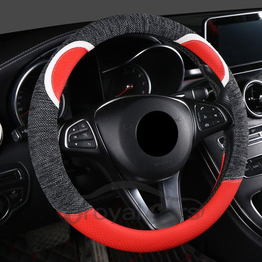 Steering CoversSteering Wheel Covers Wear-resistant Perforated Leather Breathable Linen Fabric Non-slip Inner Ring Safe And Non-toxic Materials Non-slip And Breathable Universal Car Steering Wheel Covers