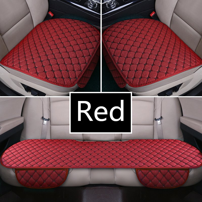 3-teilige Autositzmatte aus Leinenmaterial mit modernem Karomuster 
