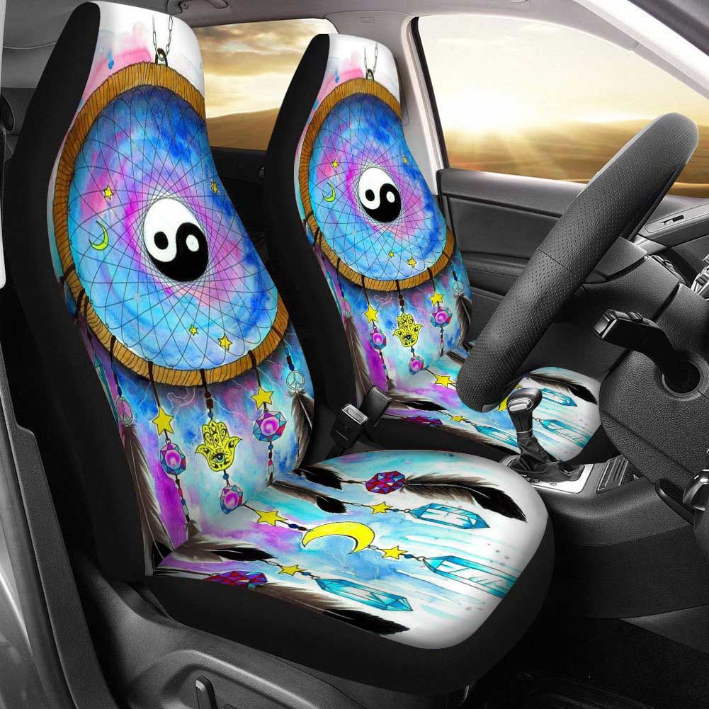 2PCS Front Seat Covers Dreamcatcher Print Pattern Universal Fit Seat Covers Will Stretch to Fit Most Car and SUV Bucket Style Seats