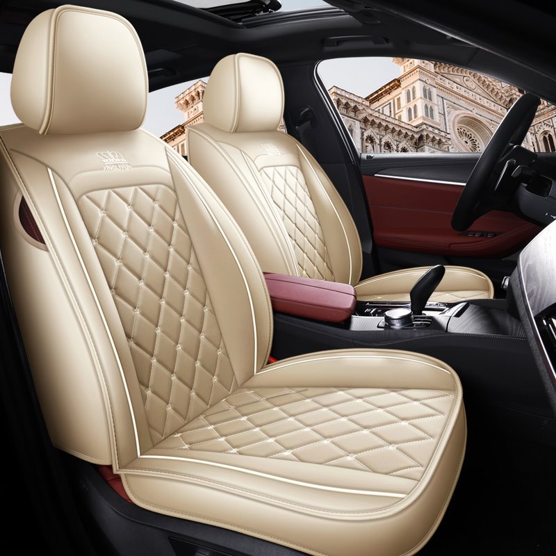 Durable Leather 5 Seats Trendy Diamond Lattice Pattern Security No Odor Stain Resistant Wear Resistant Full Coverage Four Seasons Universal Seat Cover