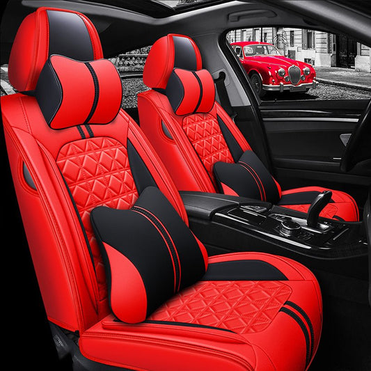 Leather Car Seat Covers, Faux Leatherette Automotive Vehicle Cushion Cover for 5 Passenger Cars & SUV Universal Fit Set