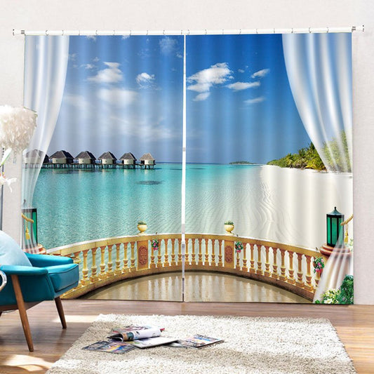 3D Print Seaside Scenery Blackout Curtains Custom 2 Panels Drapes for Living Room Bedroom Decoration No Pilling No Fadin (118W*106